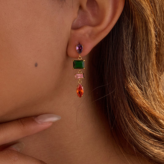 Minimalist Geometric Stainless Steel Earrings with Zircon Inlay for Women
