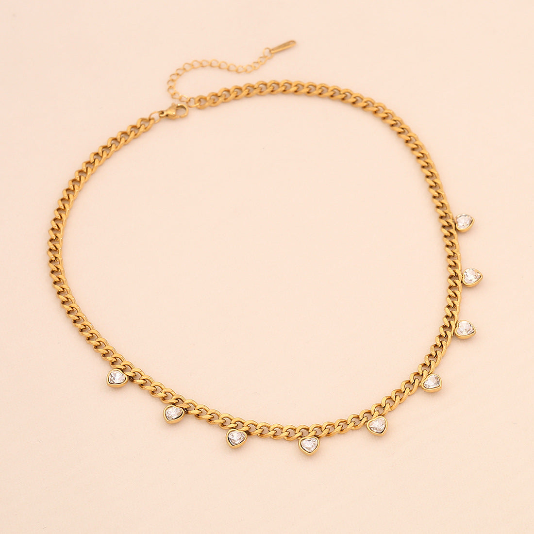 Fashionable Heart-Shaped Rhinestone Stainless Steel Necklace for Women with Plated Finish