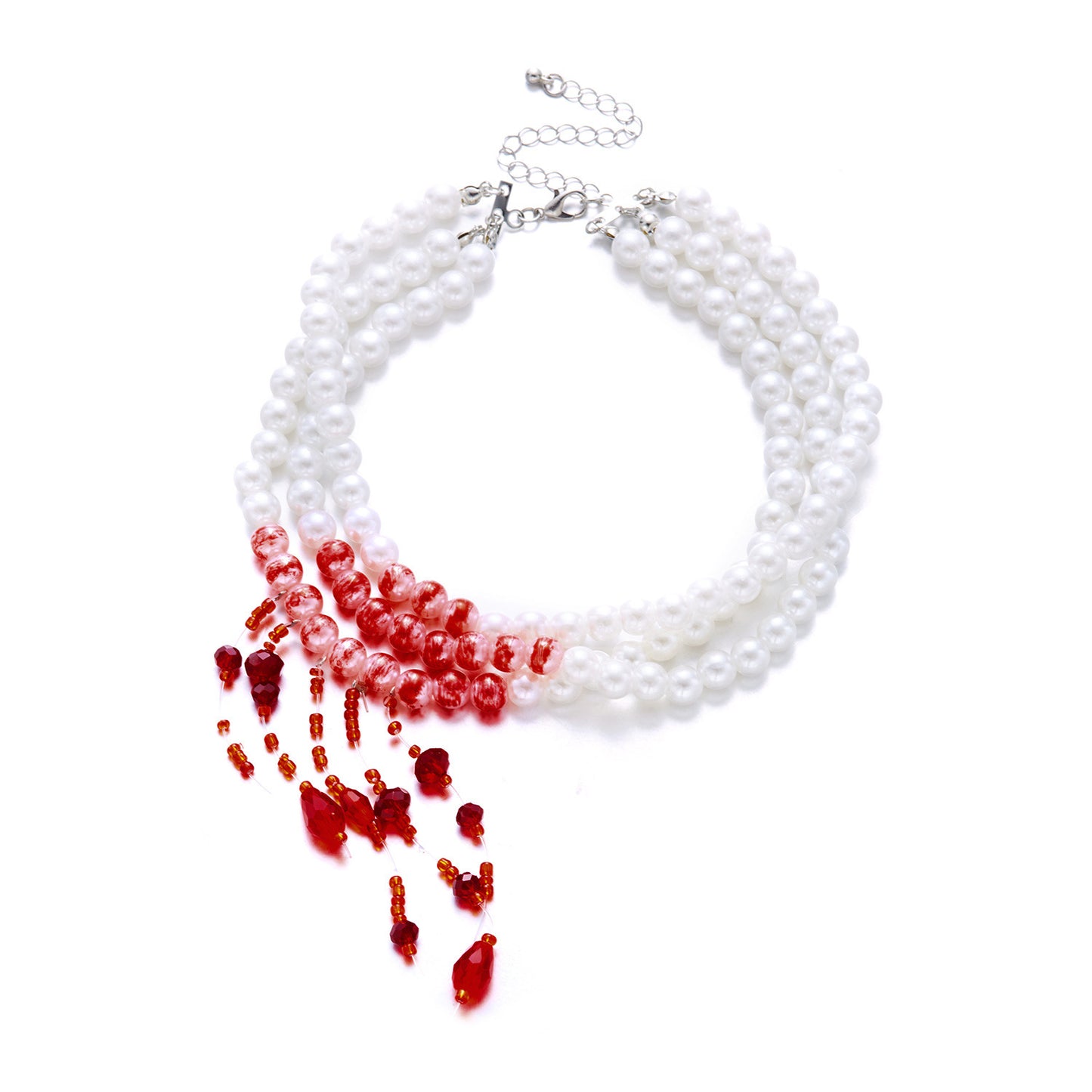 Collar gótico oscuro de Halloween con borla de gota de sangre, perlas multicapa y colgante de diamantes de imitación en cadena de perlas