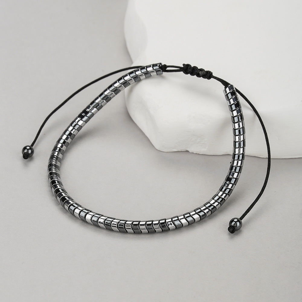 Unique Geometric Round Plated Hematite Handmade Adjustable Magnetic Bracelet for Men