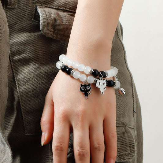 Conjunto de pulseras de amistad magnéticas con cuentas de cristal estilo geométrico para parejas con construcción de metal chapado