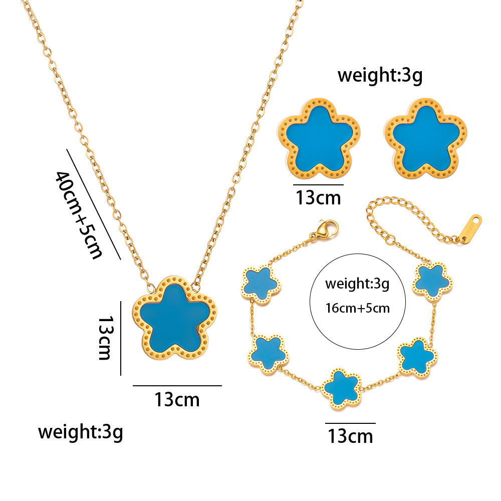 Collana da Donna Elegante con Ciondolo a Fiore di Prugna in Acciaio al Titanio con Finitura Placcata Sottovuoto