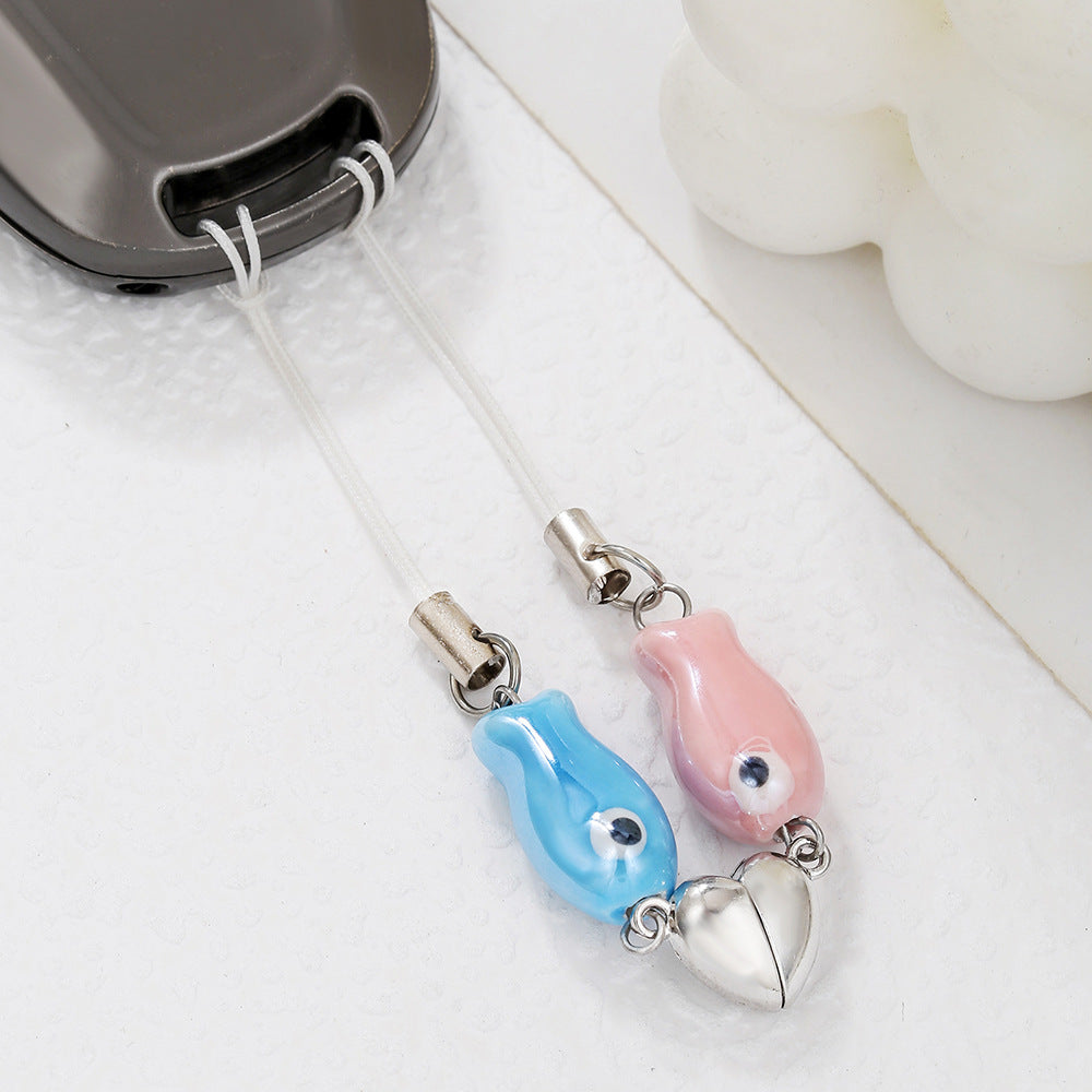 Sweet Minimalist Ceramic Fish Marine Life Metal Charm Keychain Phone Strap