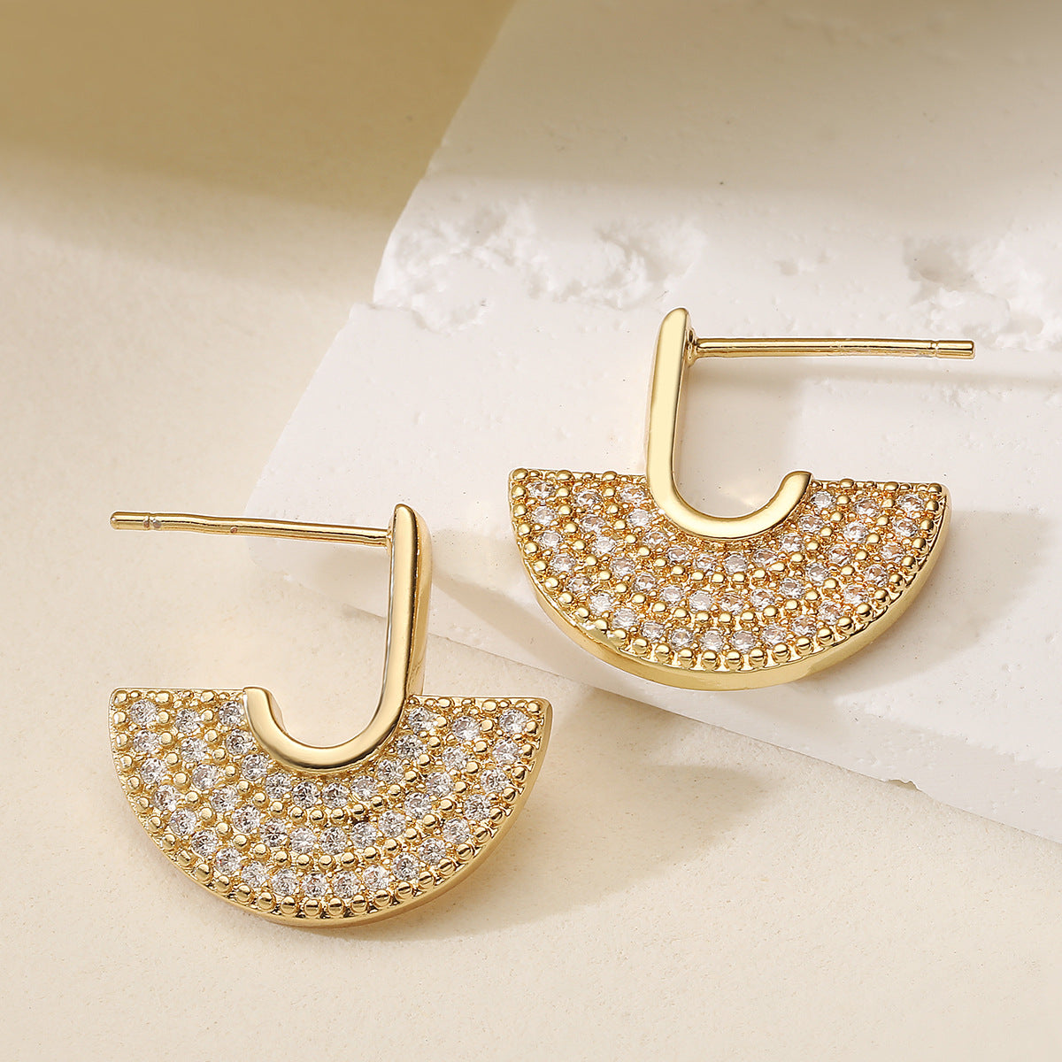Minimalist Elegant Geometric Gold Plated Brass Cubic Zirconia Earrings for Women