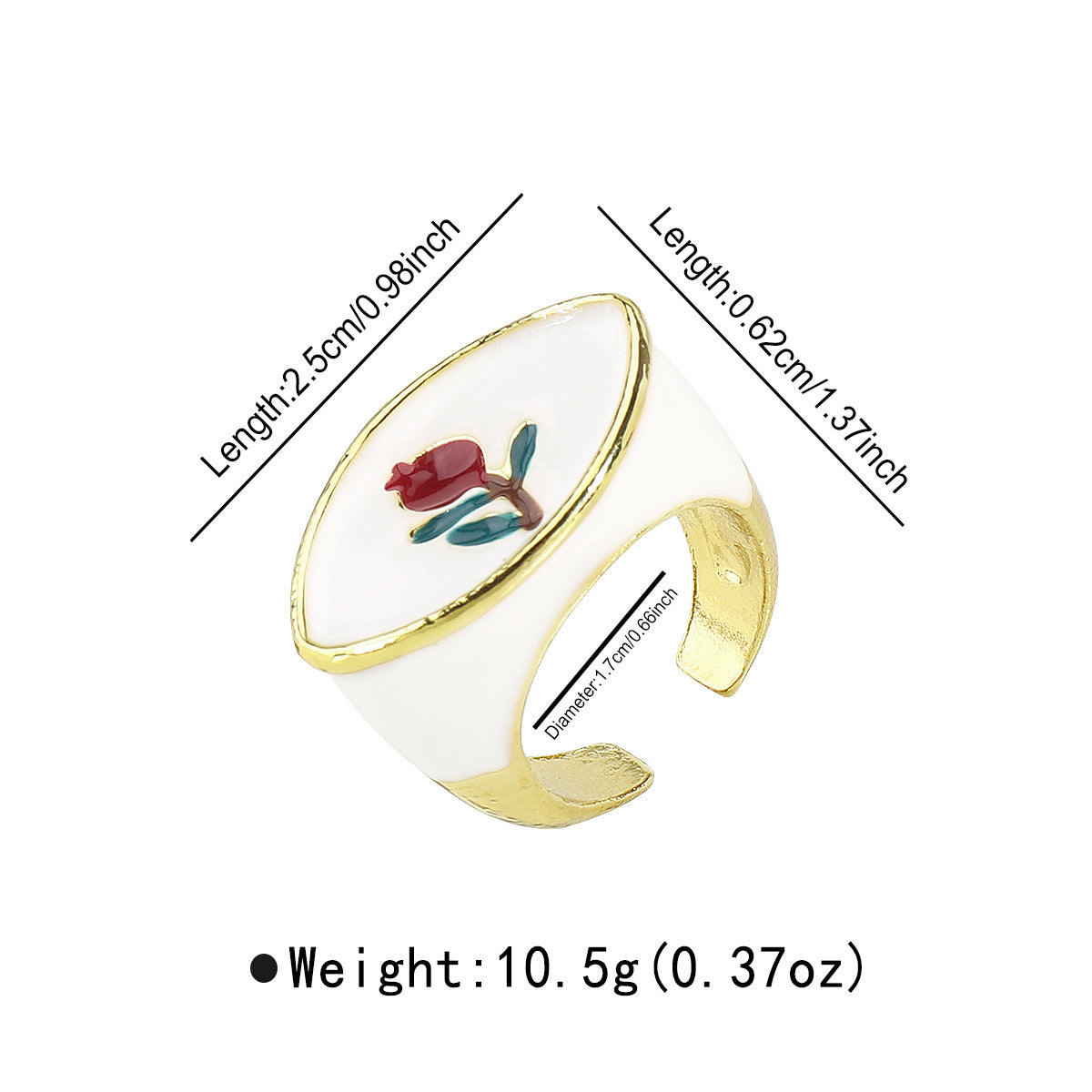 Anello Aperto Floreale Minimalista con Foglia e Rosa da Donna in Lega di Zinco con Finitura Smaltata