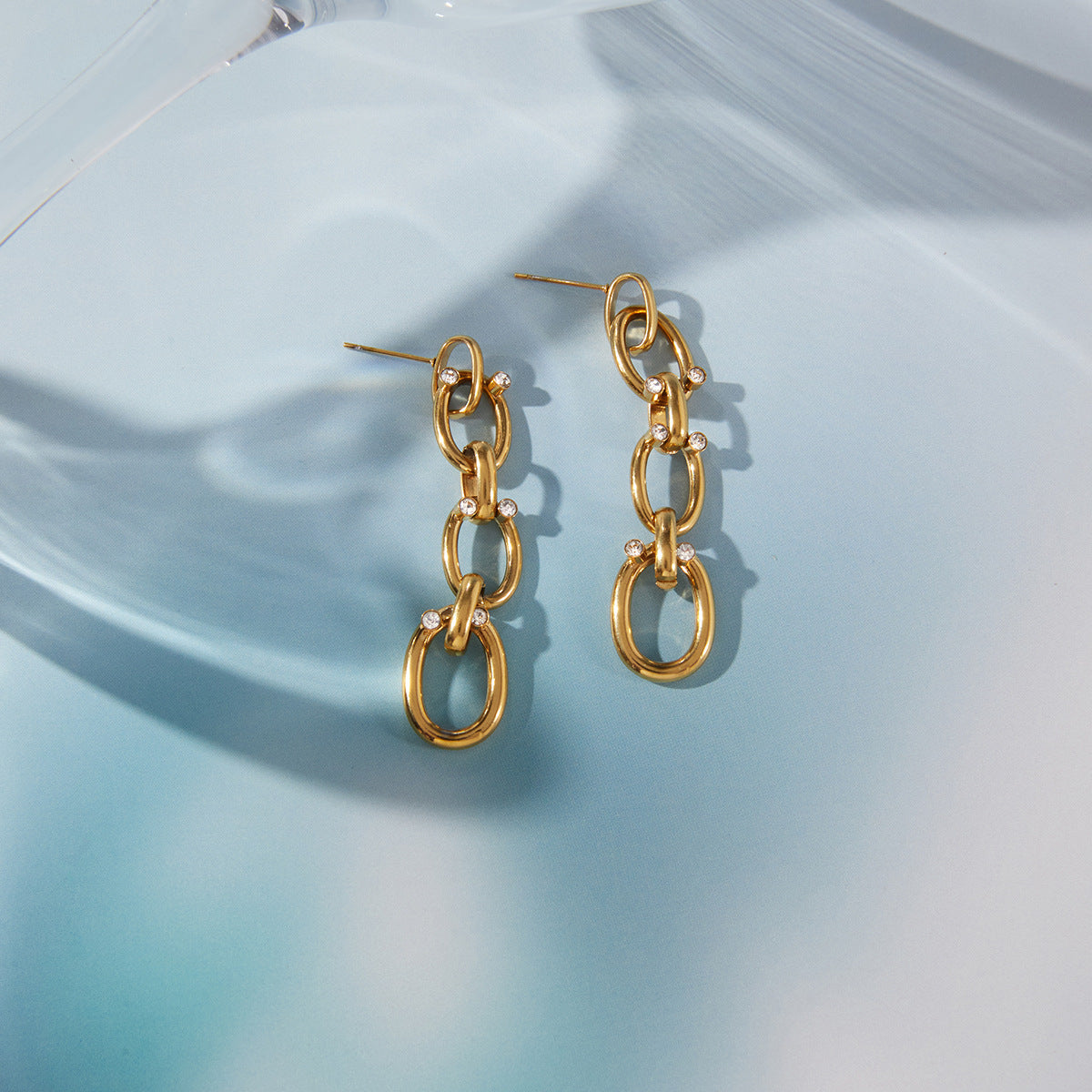Elegant Geometric Stainless Steel PVD Gold Plated Rhinestone Tassel Earrings for Women