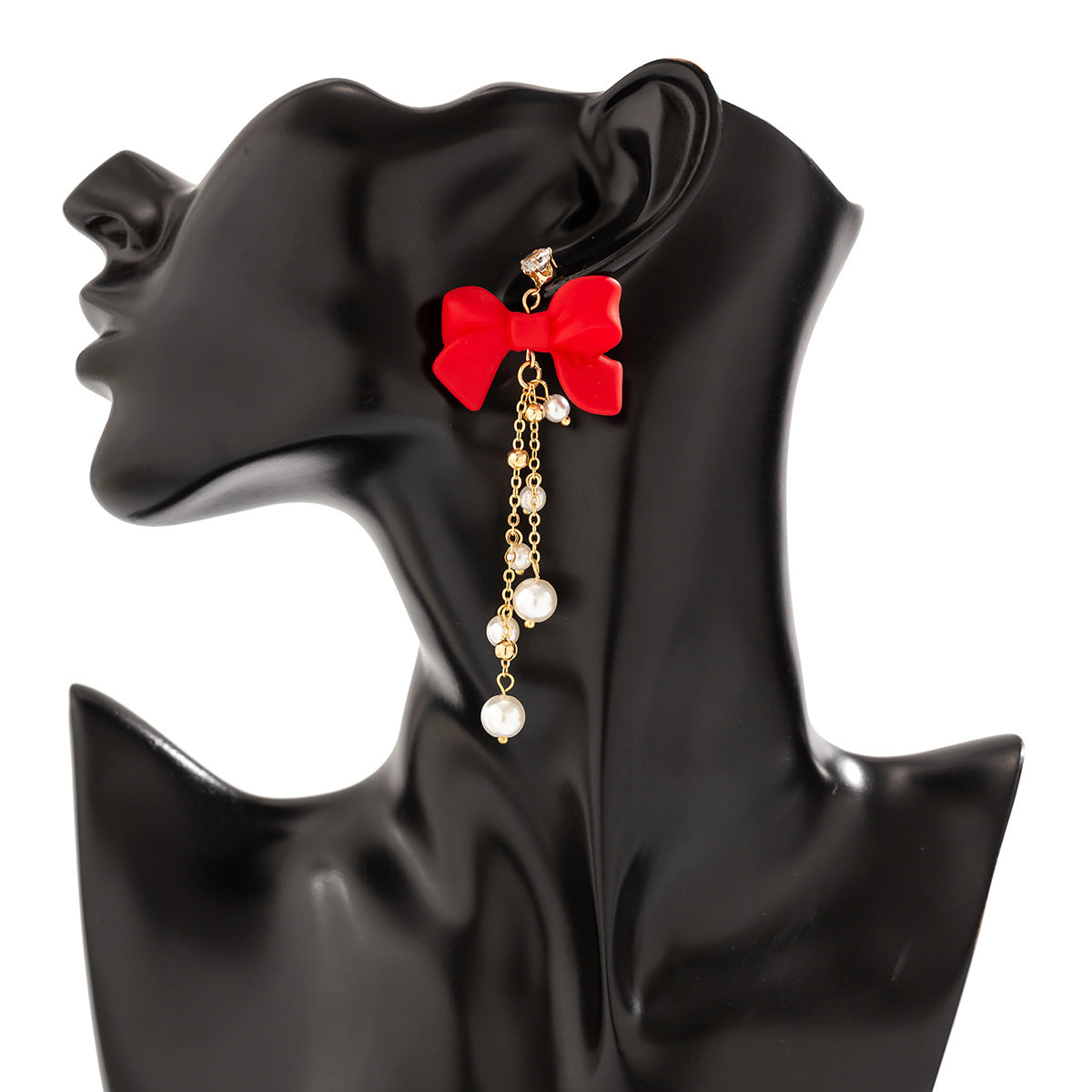 Pendientes de perlas de imitación en forma de lazo estilo Ins con borlas y detalles de cadena para mujer