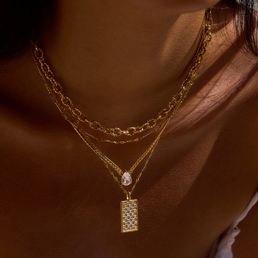 Collar geométrico de acero inoxidable con colgante de acero de titanio, joyería de lujo galvanizada para mujer
