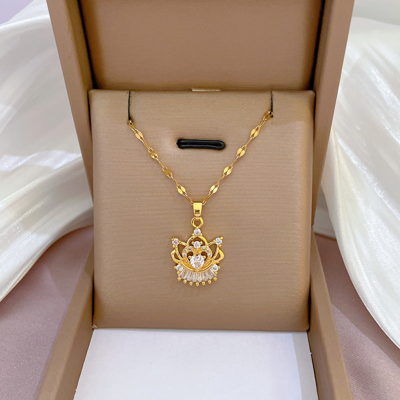 Luxury Heart-Shaped Titanium Steel Necklace with Micro-Paved Zirconia, Gold-Plated Copper Pendant, Geometric Design, Ins Style