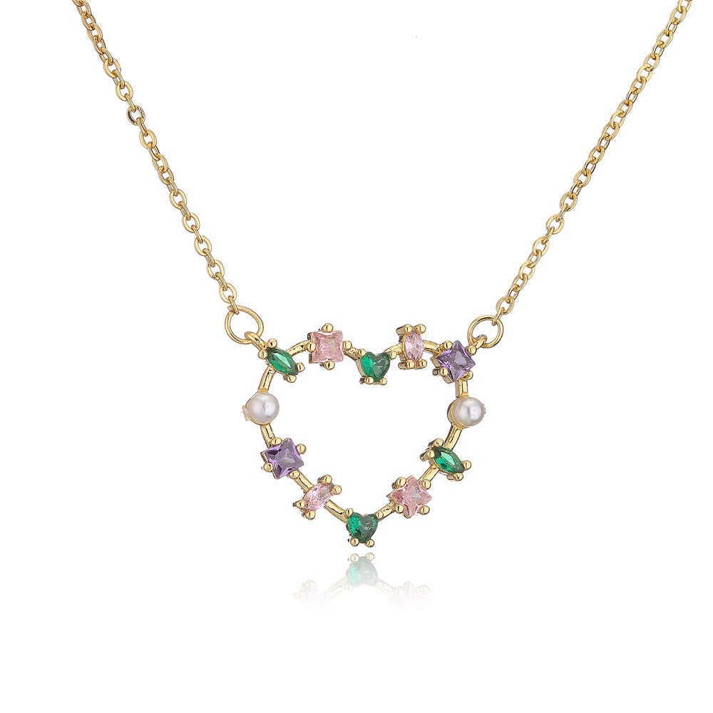 Collana pendente a forma di cuore minimalista in rame placcato oro 18K con zirconi per donna