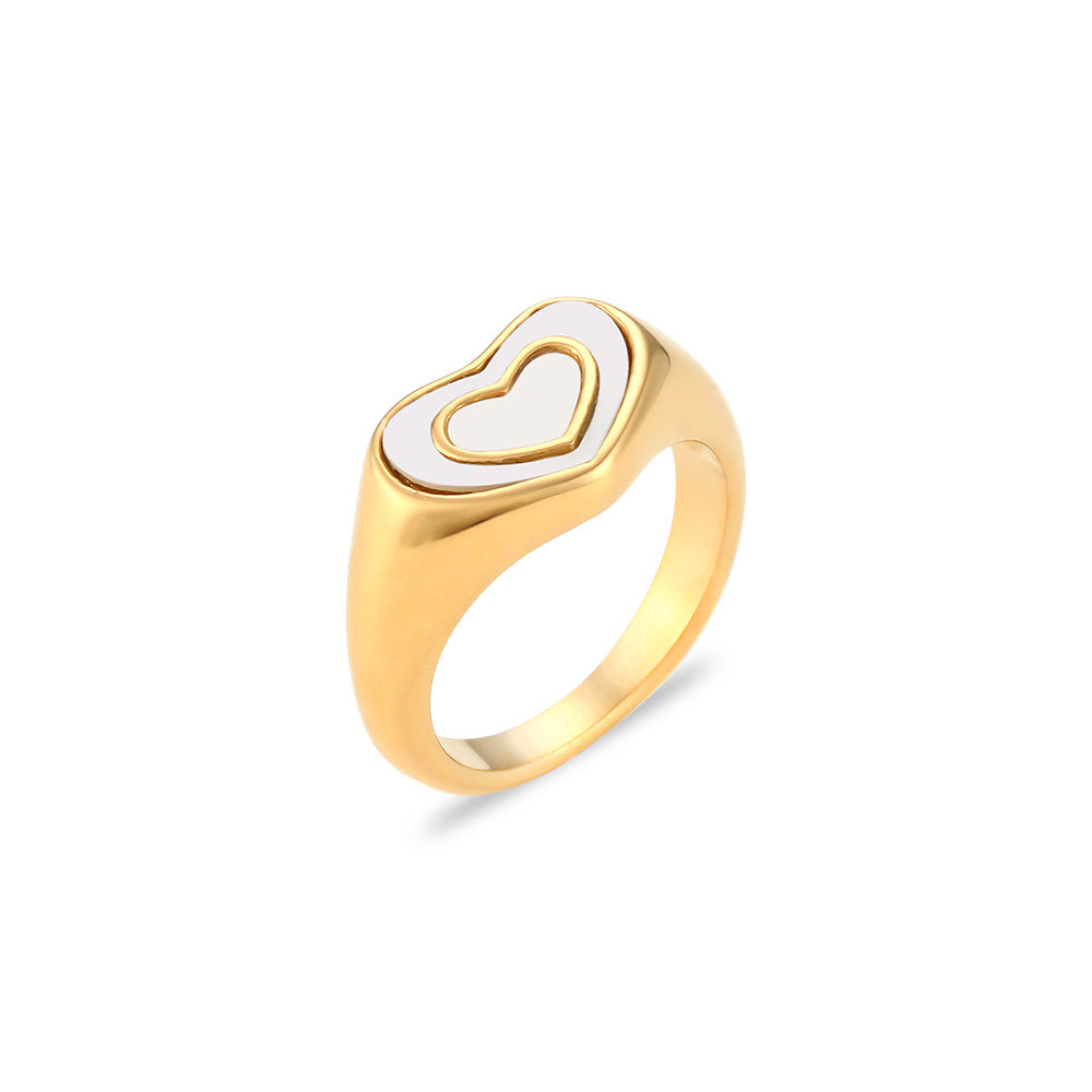 Anillo de acero inoxidable con forma de corazón a la moda con revestimiento de esmalte para mujer