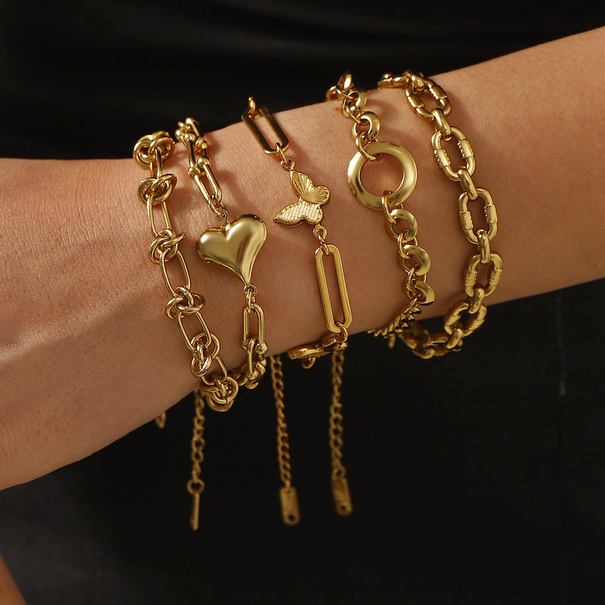 Pulsera geométrica de acero inoxidable chapado para mujer con estilo retro de Instagram y diseño contemporáneo único