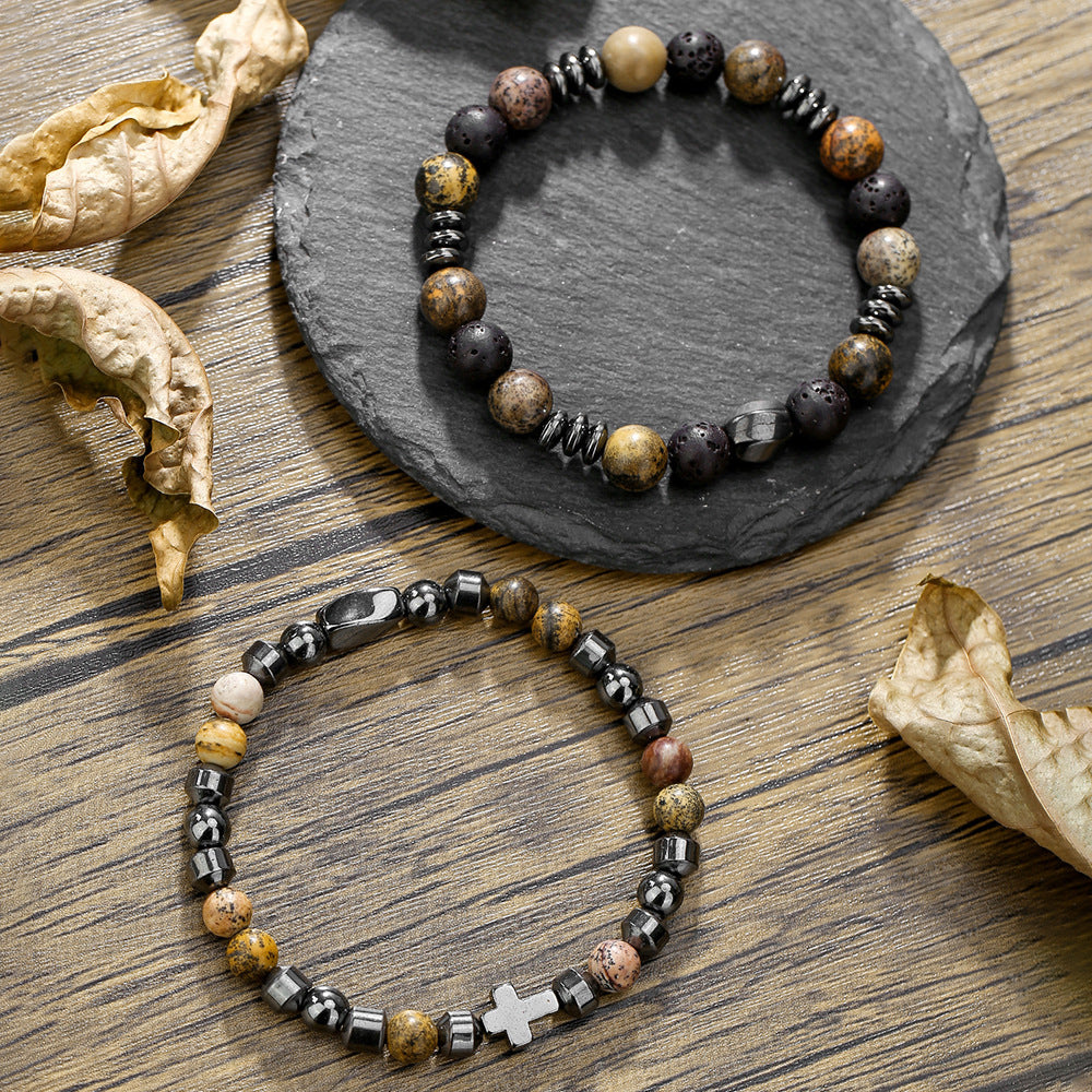 Bohemian Style Black Obsidian and Tiger Eye Beaded Stretch Bracelet for Women and Men