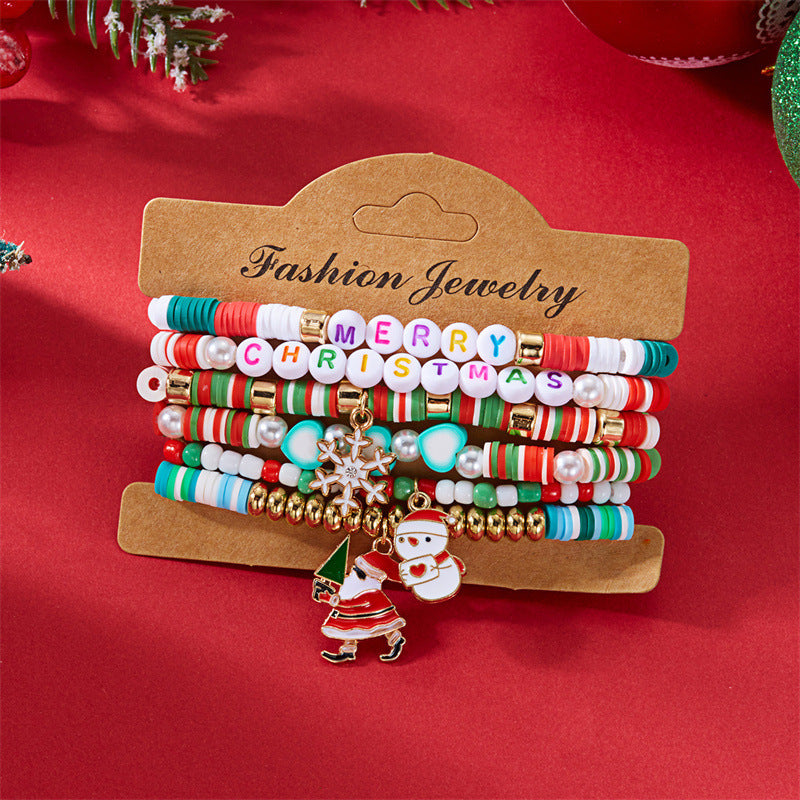 Casual Cartoon Alloy and Resin Beaded Bracelet with Santa Claus and Bell Charms