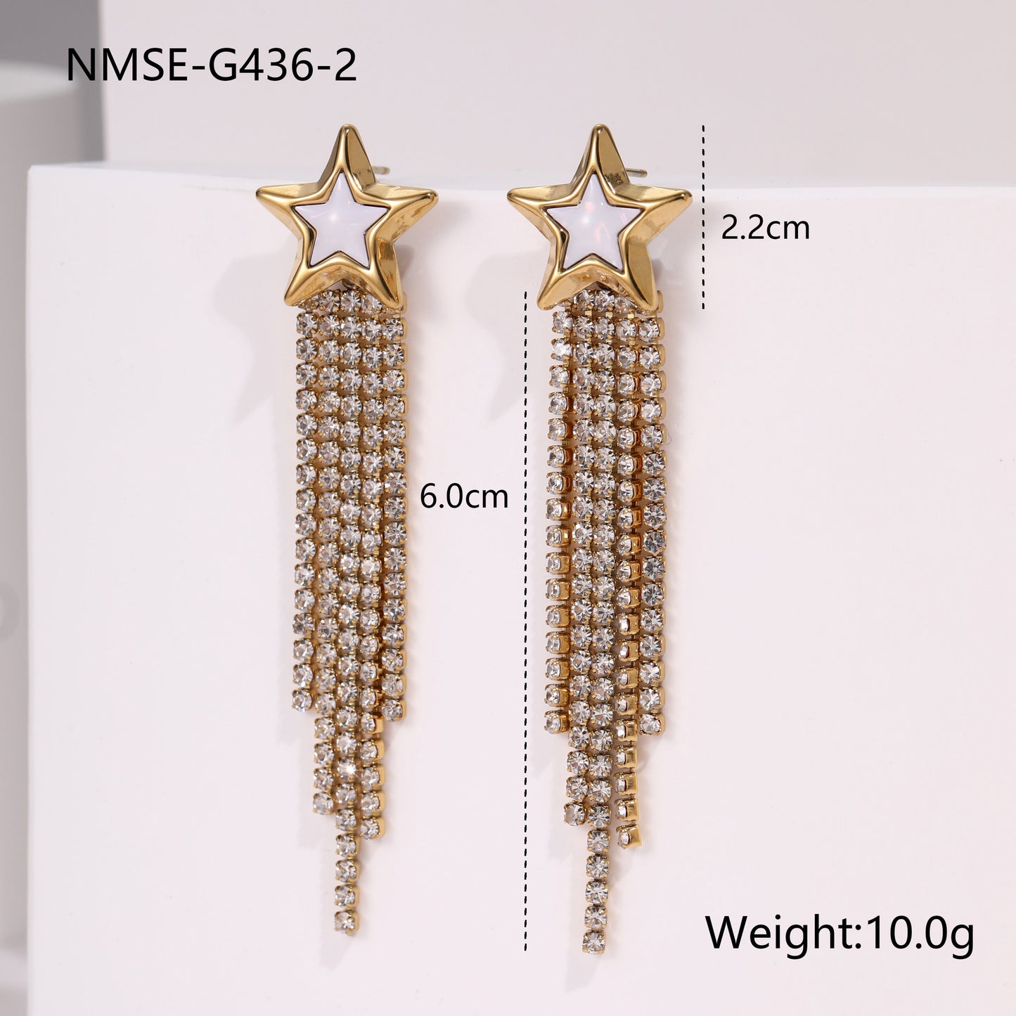 Orecchini alla moda in acciaio inossidabile a forma di cuore e stella con strass e nappe, gioielli di lusso placcati ipoallergenici per donna