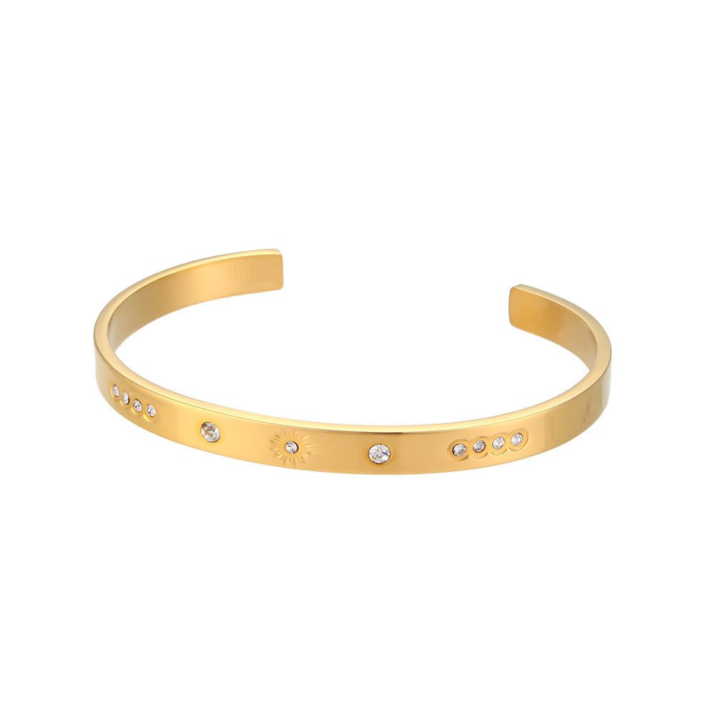 Bracciale minimalista da donna in acciaio al titanio con forma a ottagramma e intarsio in zircone rotondo, polsino in acciaio inossidabile elettroplaccato