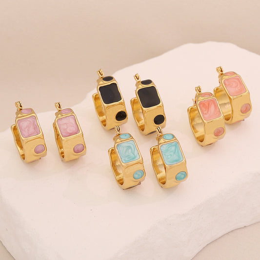 Geometric Irregular Design Enamel Stainless Steel Stud Earrings for Women