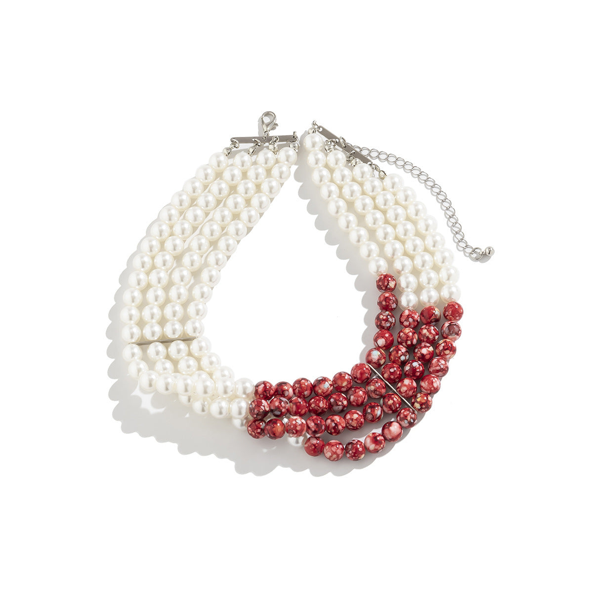 Sweet Gothic Geometric Acrylic and Pearl Beaded Choker Necklace with Tassel for Women