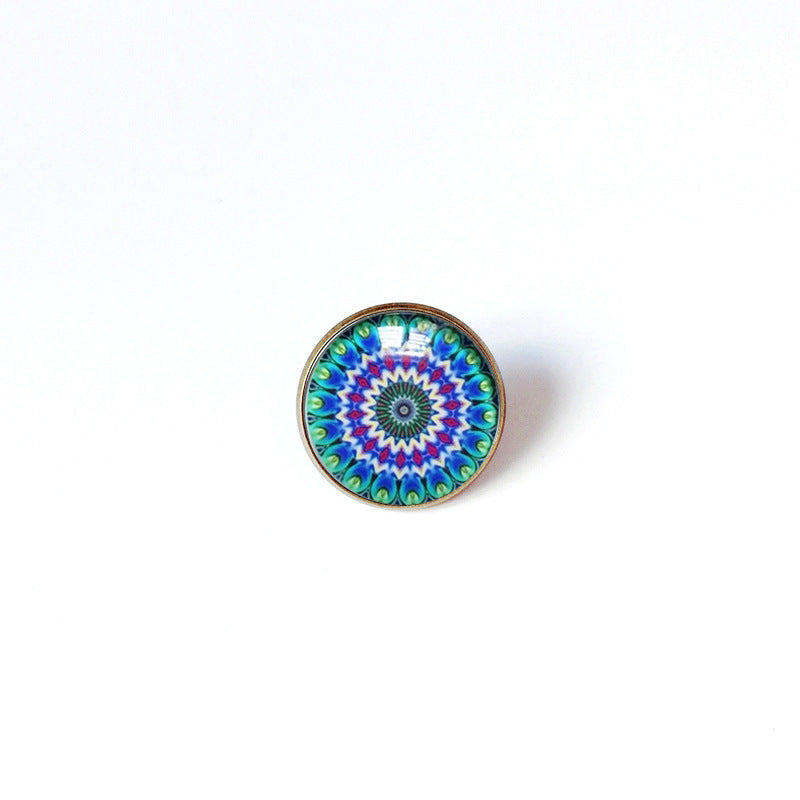Broche floral vintage bohemio de mandala en latón con acabado chapado para mujeres y hombres