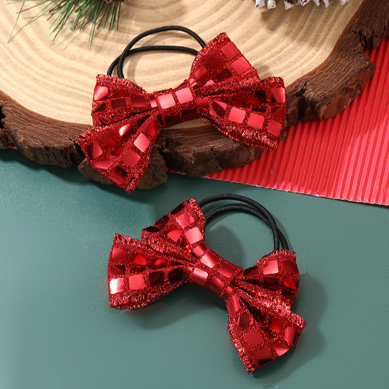 Natural Style Bow-Shaped Hair Clip for Girls Made of Plastic Resin with Ruffled and Mesh Details for Christmas and New Year