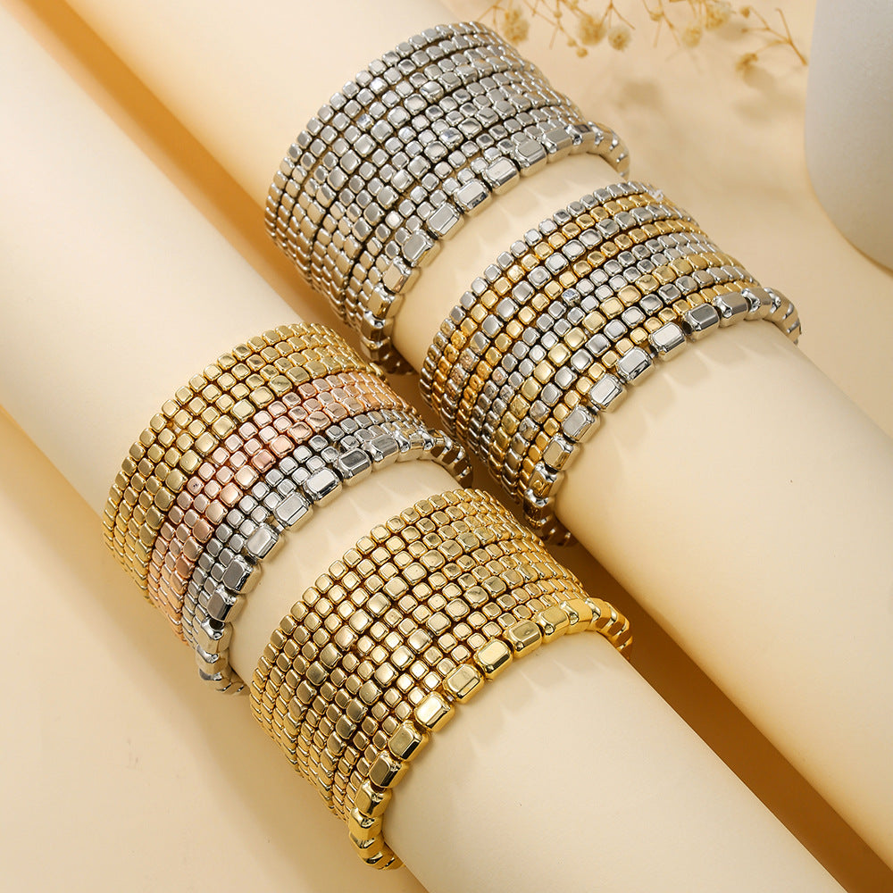 Bohemian Geometric Round Resin Beaded Stretch Bracelet Set for Women