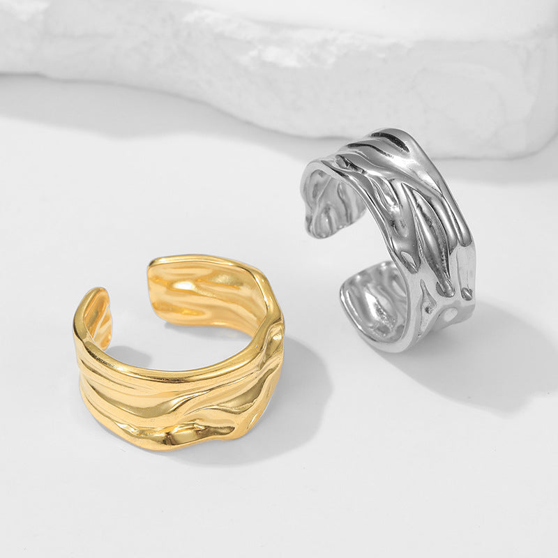 Minimalist Geometric Titanium Steel Adjustable Ring with 18K Gold Plating for Index Finger Unisex Fashion Jewelry