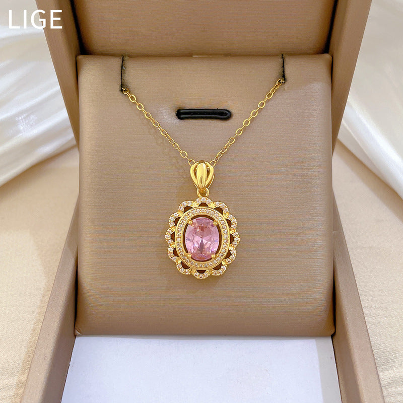 Collar de acero inoxidable con forma de huevo hueco estilo caricatura y pedrería incrustada para mujeres y hombres con delicada cadena de medallón