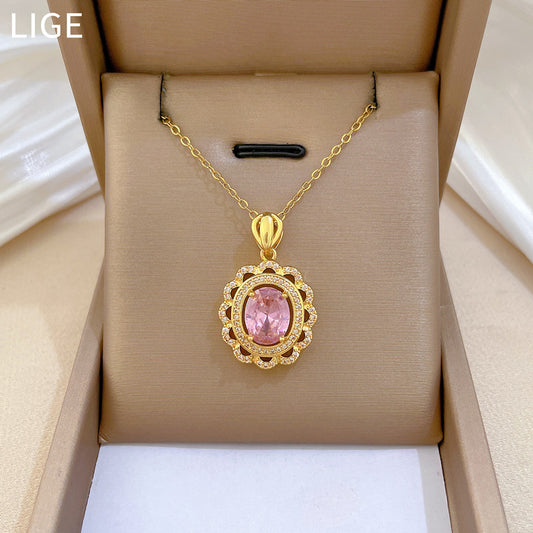 Collana in acciaio inossidabile a forma di uovo cavo in stile cartone animato con strass per uomo e donna con delicata catena a medaglione