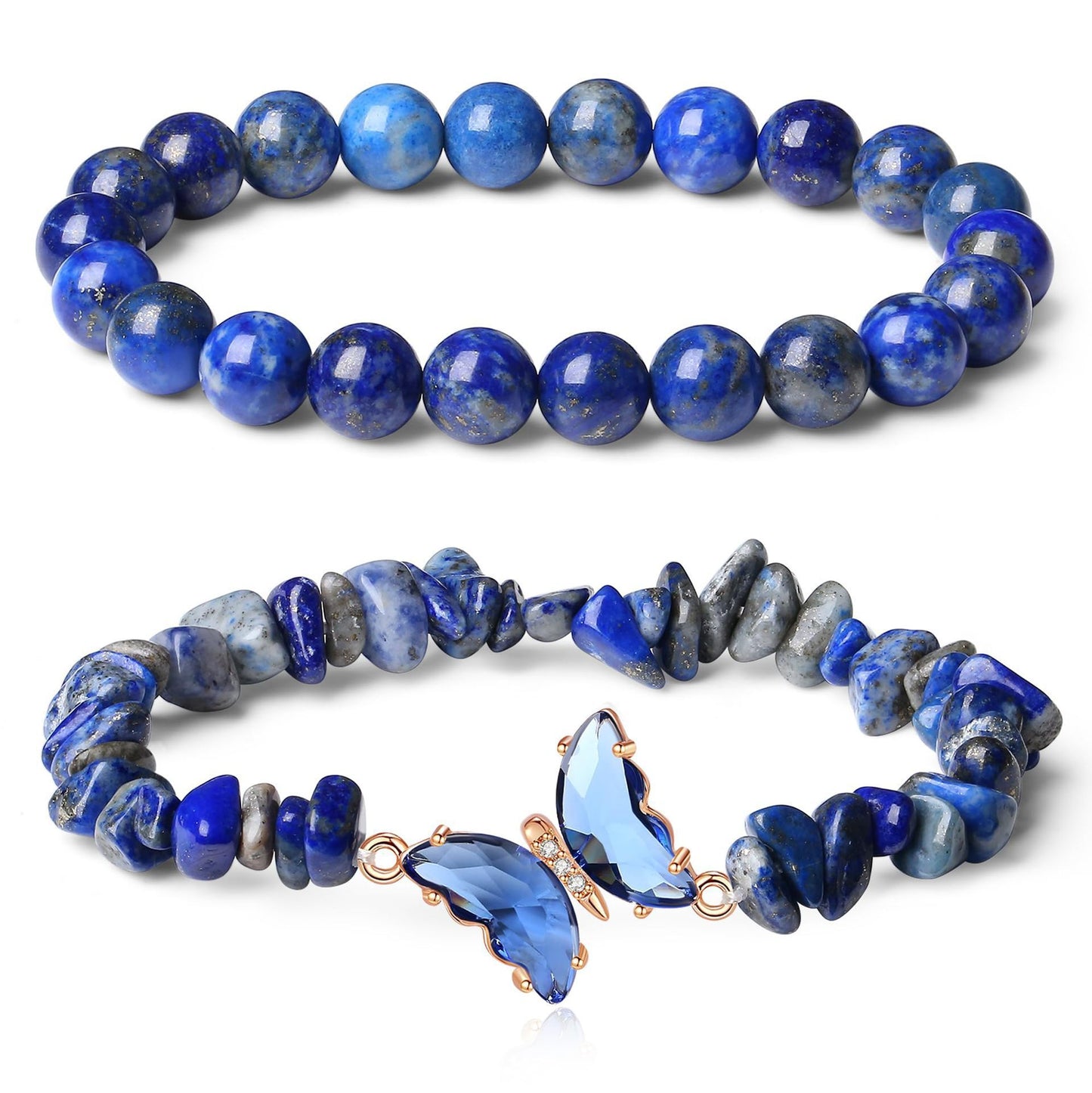 Minimalist Natural Crystal Butterfly Bracelet Set for Women