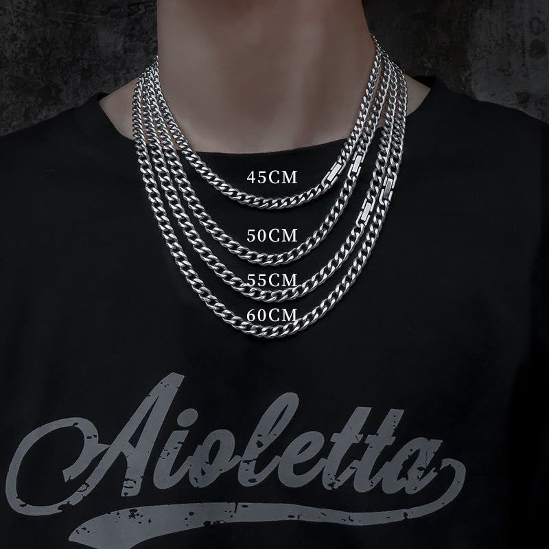 Hip-hop Geometric Round Titanium Steel Plated Cuban Link Chain Necklace for Men