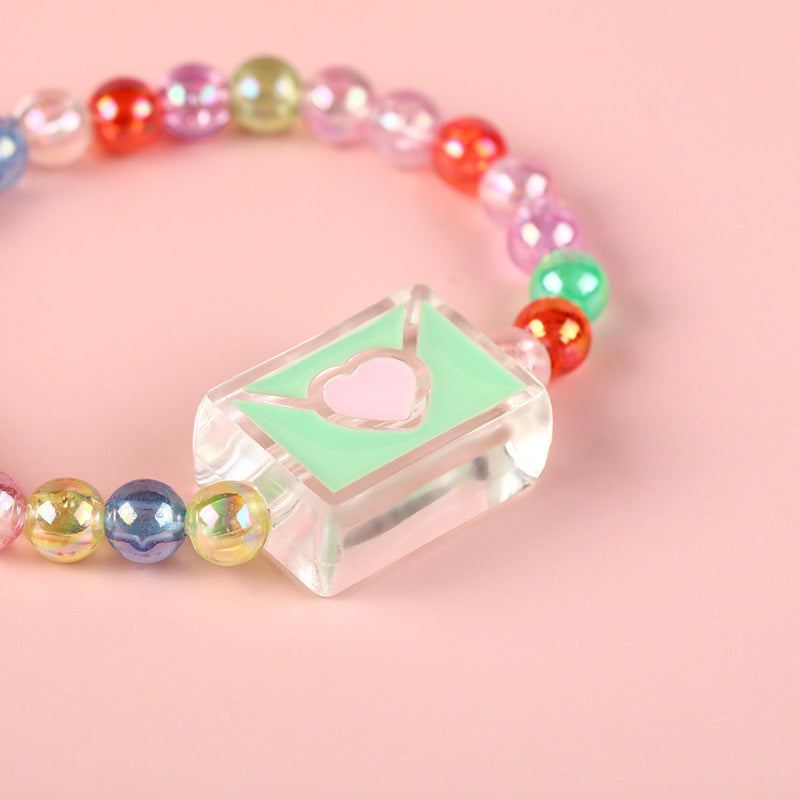 Braccialetto Acrilico Colorato a Forma di Busta per Bambini con Design Geometrico e Stile Graziosa Principessa