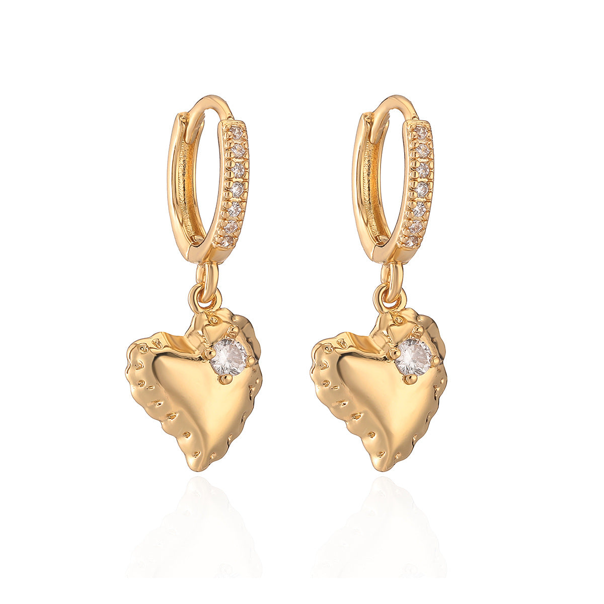 Minimalist Heart-Shaped Copper Earrings with Real Gold Plating and Zircon Accents for Women