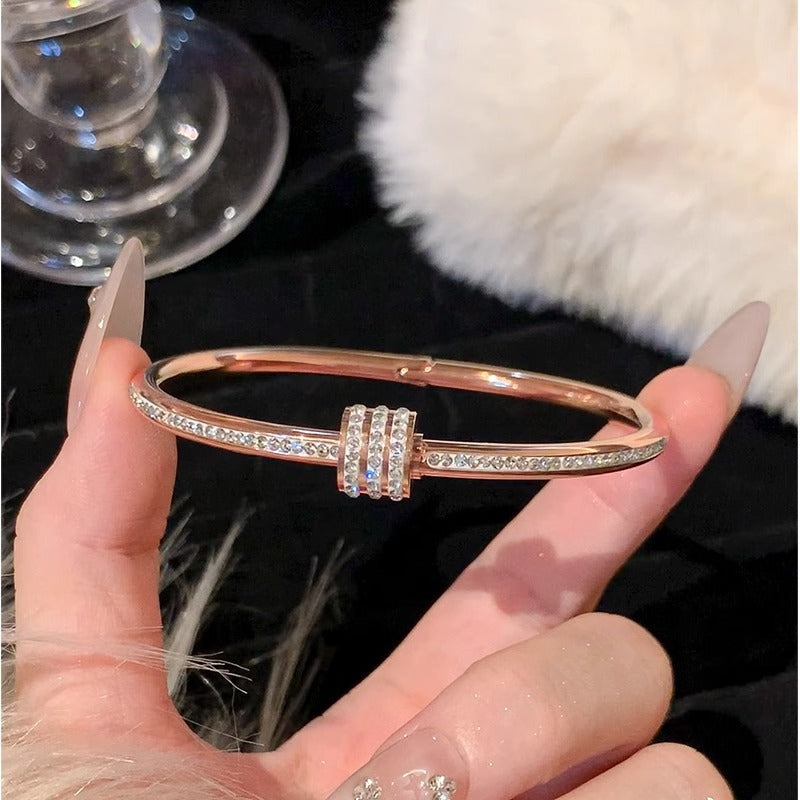 Rose Gold Plated Titanium Steel Zircon Geometric Waist-Shaped Bracelet for Women Luxury Minimalist Hand Jewelry