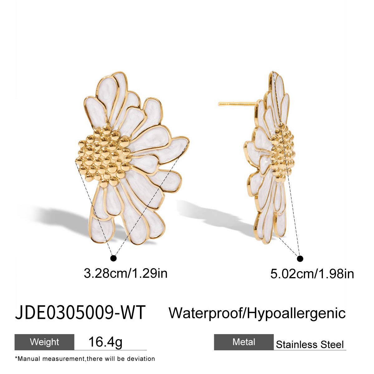 Elegant Geometric Drip Oil Stainless Steel Stud Earrings with Pearl Floral Design for Women