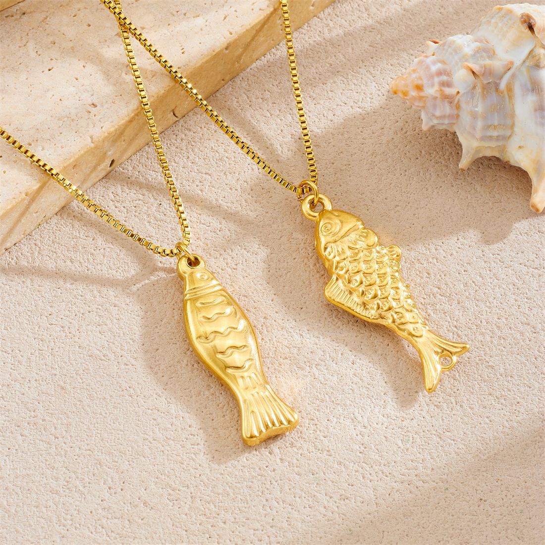 Minimalist Luxury Gold Plated Stainless Steel Fish Pendant Necklace for Women