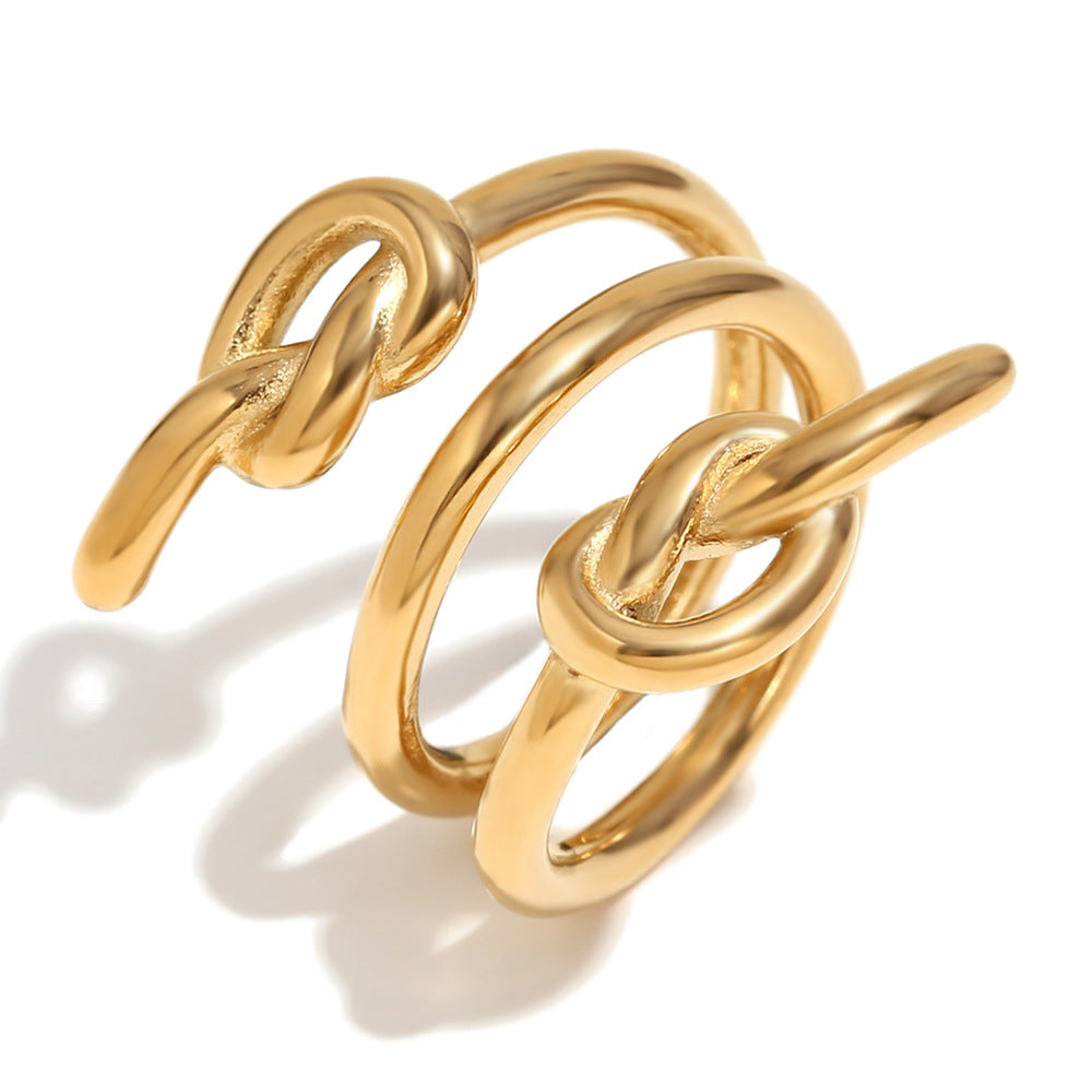 Anello a forma di testa di serpente in acciaio inossidabile placcato oro 18K da donna, design geometrico creativo