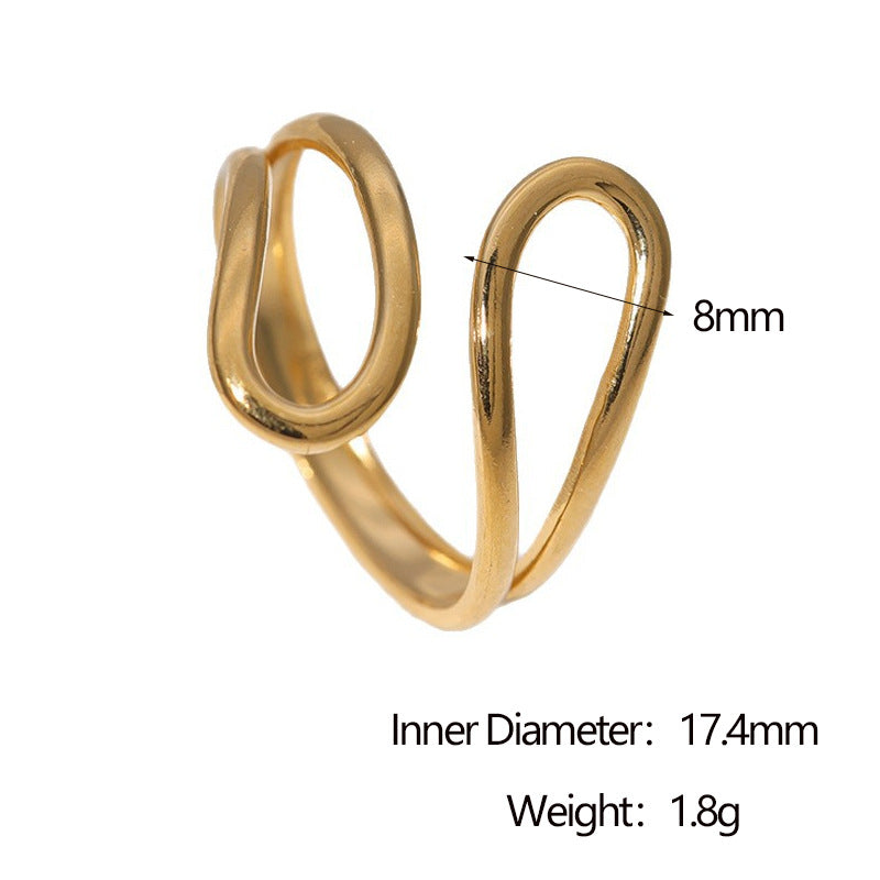 Anello aperto minimalista geometrico in acciaio inossidabile da donna con finitura placcata e design dalle linee pulite