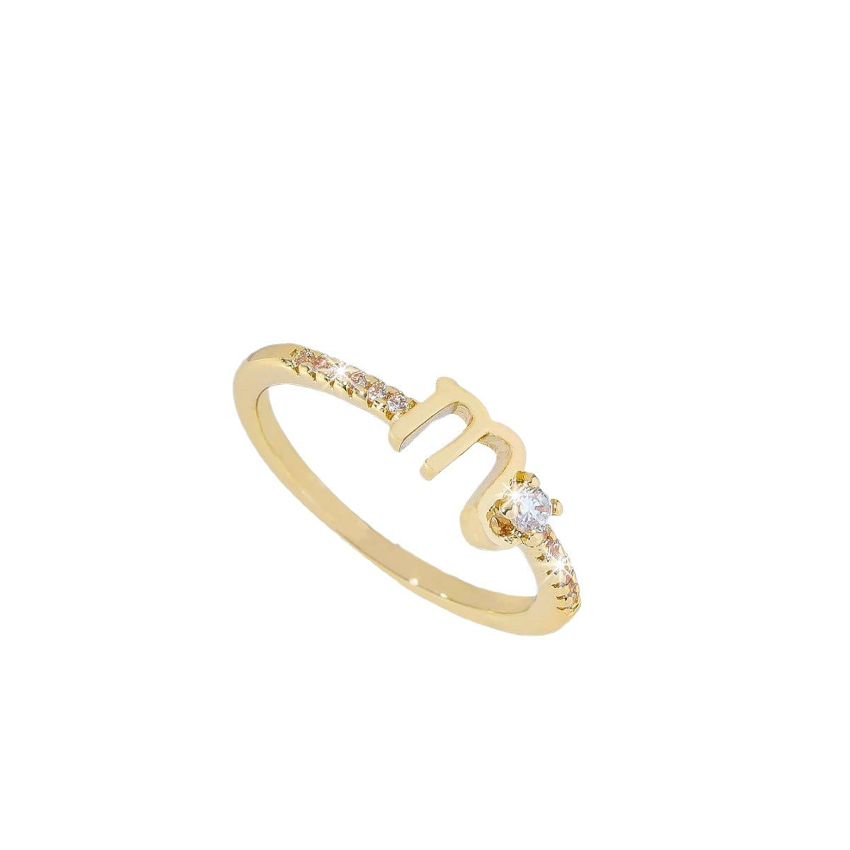 Anillo de cobre minimalista geométrico en forma de U para mujer con incrustaciones de circonitas, banda abierta ajustable