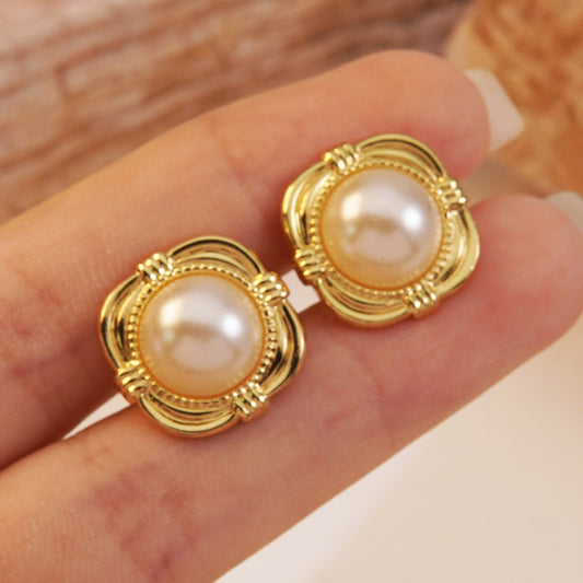 Pendientes elegantes cuadrados geométricos chapados de acero inoxidable para mujer