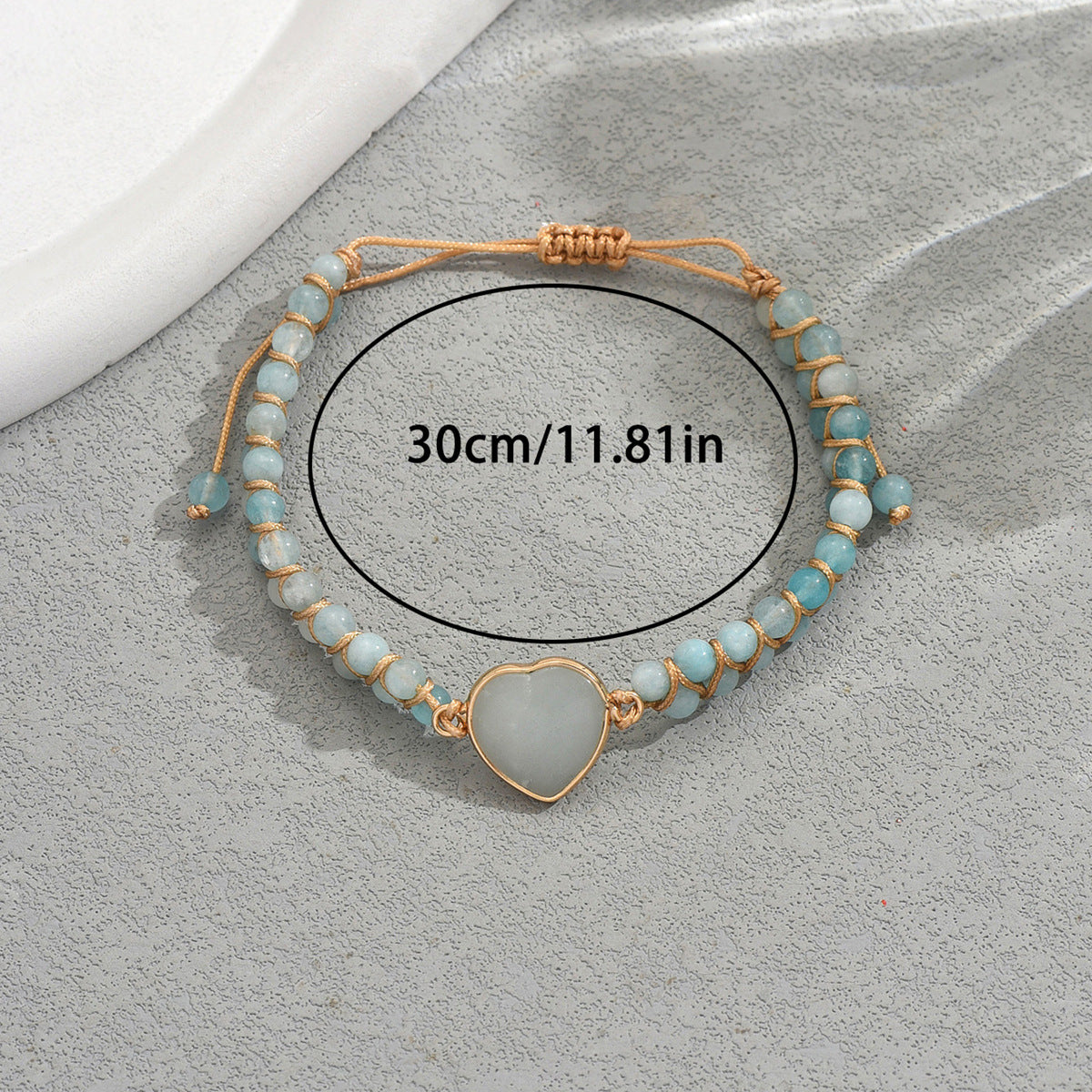 Pulsera de Piedra Natural Trenzada Hecha a Mano con Forma de Corazón Estilo Vintage para Mujer