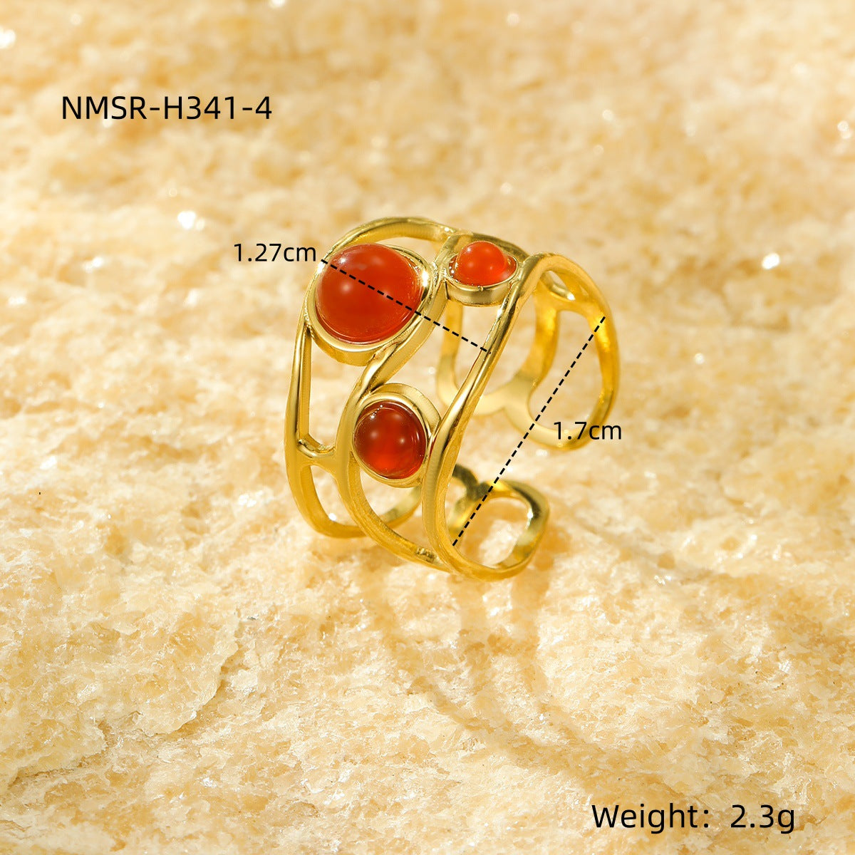 Anello Minimalista di Lusso a Cuore in Pietra Naturale in Acciaio Inossidabile con Placcatura in Oro 18K, Fascia Aperta Regolabile da Donna