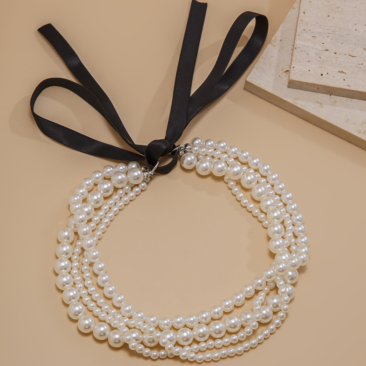 Sweet Geometric Imitation Pearl Ball Chain Necklace with Velvet Tassel DIY Charm Bar for Women