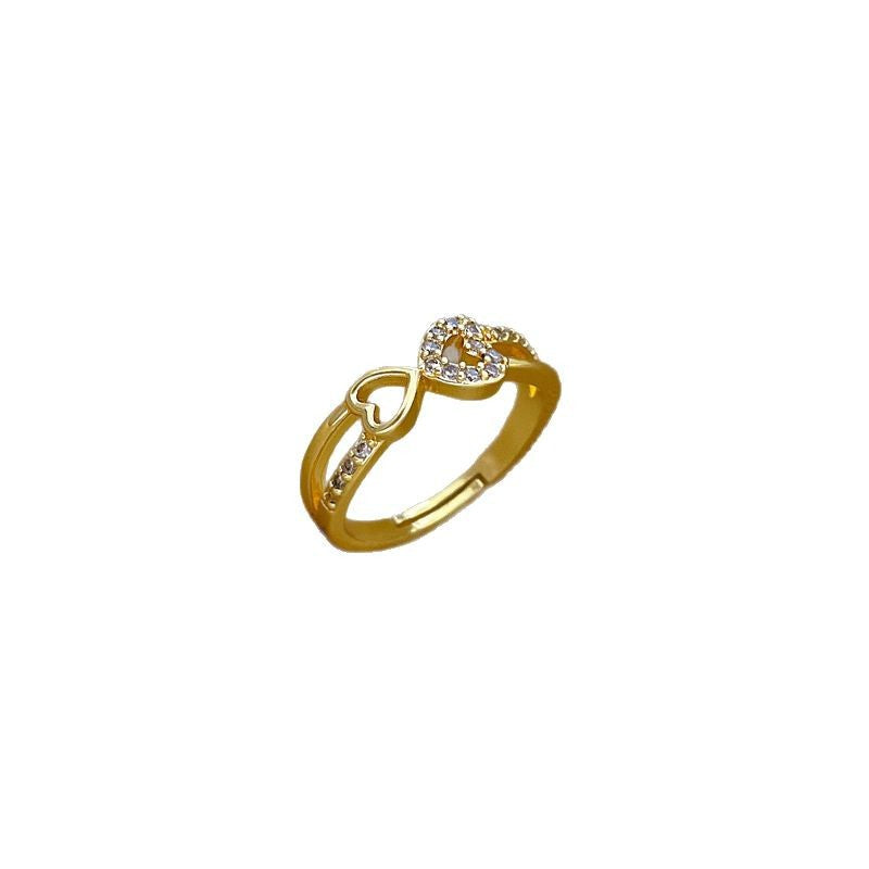 Anello minimalista in ottone placcato oro a forma di cuore con corona per donna