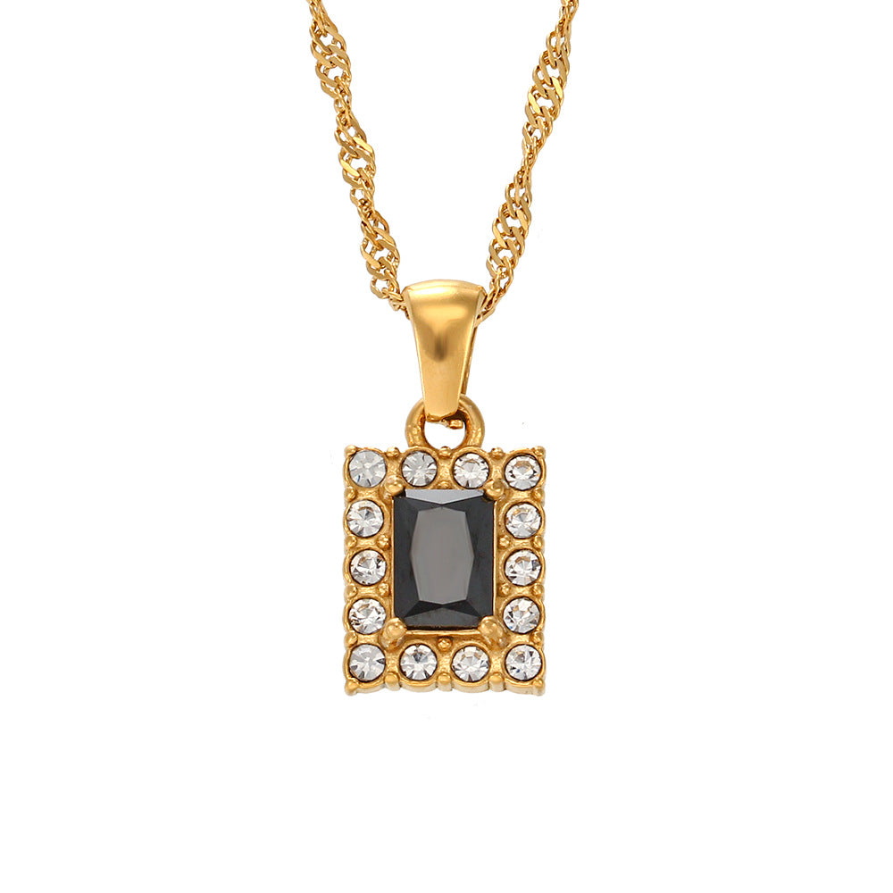 Collana da donna con pendente quadrato in zircone placcato in acciaio inossidabile geometrico minimalista con catena ondulata