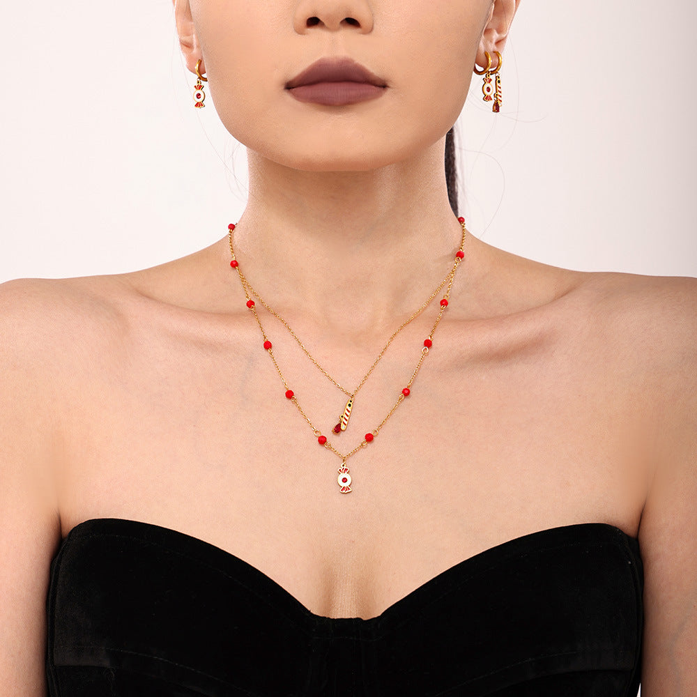 Conjunto de collar y pulsera con colgante de noria de estilo de lujo en acero inoxidable con detalles de diamantes de imitación y acabado chapado para mujer