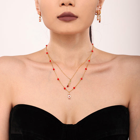 Set di collana e bracciale a pendente "Ruota Panoramica" stile lusso in acciaio inossidabile con accenti di strass e finitura placcata da donna