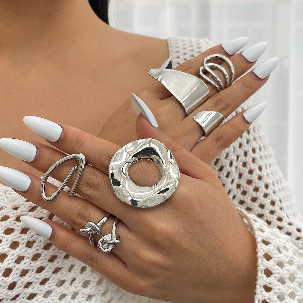 Minimalist Geometric Plated Zinc Alloy Ring for Women