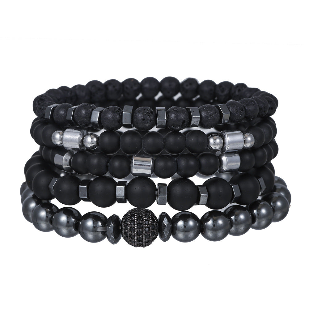 Geometric Round Brass Gemstone Bracelet Set