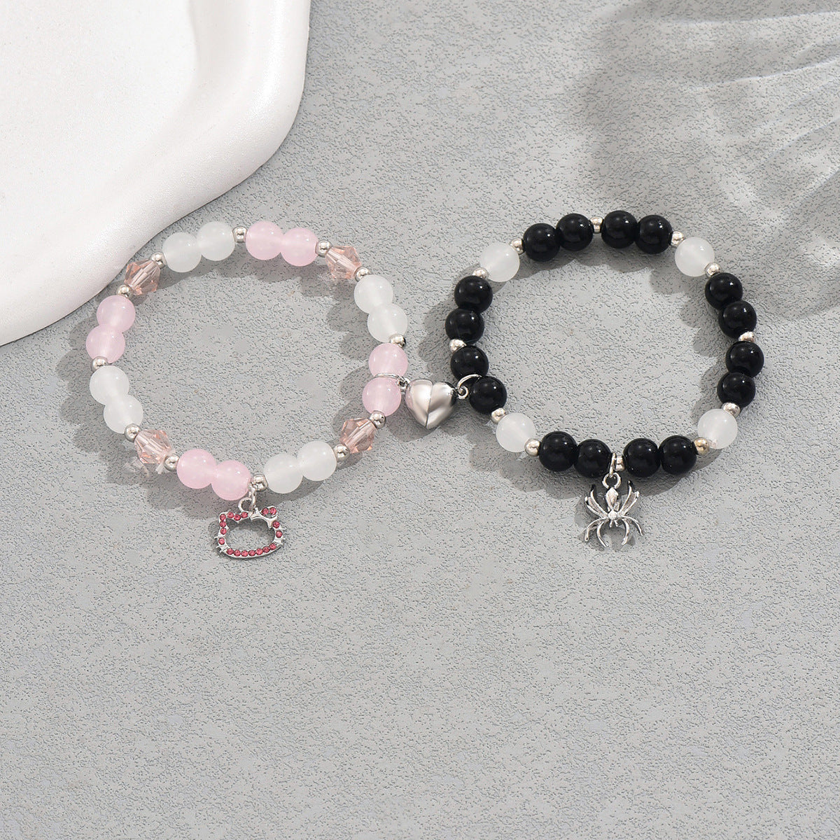 Set di bracciali a forma di gatto con strass e cuore, in vetro, accessorio di moda per uomo e donna