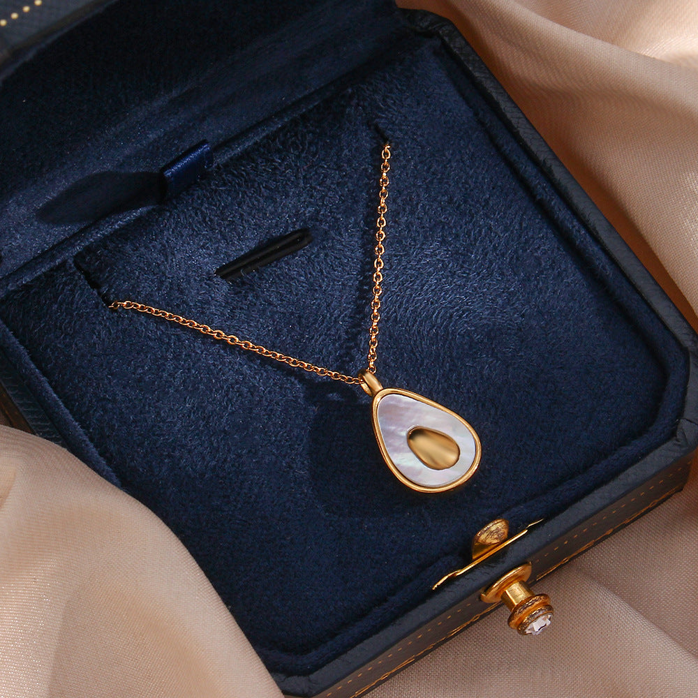 Minimalist Geometric Avocado and Seashell Pendant Necklace in Stainless Steel with Plated Finish for Women